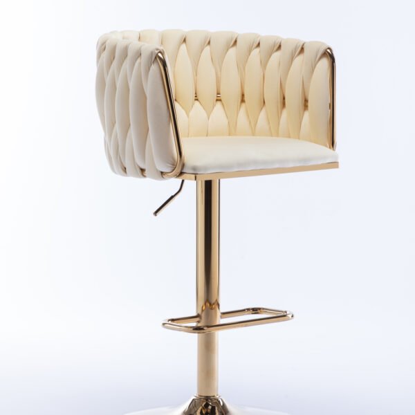 Set of 2 Bar Stools,with Chrome Footrest and Base Swivel Height Adjustable Mechanical Lifting Velvet + Golden Leg Simple Bar Stoo,Ivory