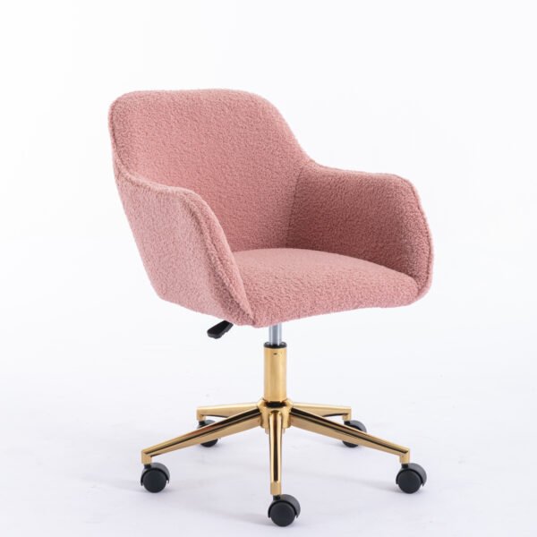 Modern Teddy Fabric Material Adjustable Height 360 Revolving Home Office Chair With Gold Metal Legs And Universal Wheel For Indoor,Pink