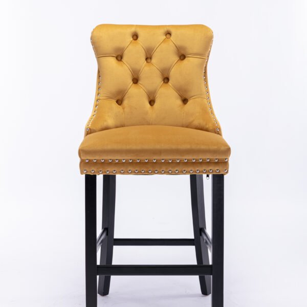 Contemporary Velvet Upholstered Barstools with Button Tufted Decoration and Wooden Legs, and Chrome Nailhead Trim, Leisure Style Bar Chairs,Bar stools, Set of 2 (Golden),SW2002GL