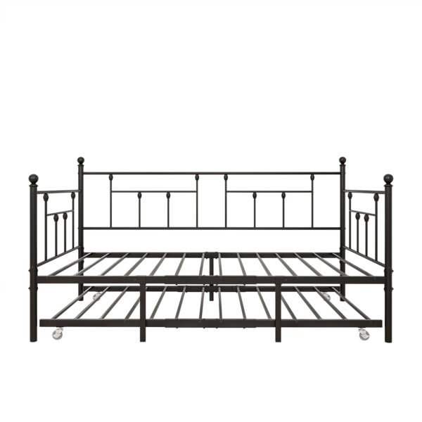 Twin Size Daybed Metal Frame with Trundle Set, Twin Day Bed Sofa, Daybed and Roll Sofa Bed for Guest Room, Bedroom, Living Room, Victorian Style, Black