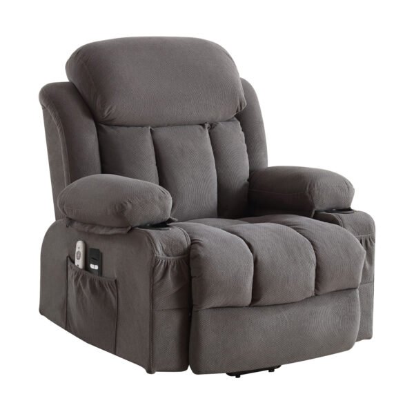 Power Lift Recliner Chair with Heat and Massage Electric Fabric Recliner Chair for Elderly with Side Pocket, USB Charge Port, Remote Control for Living Room (GREY)