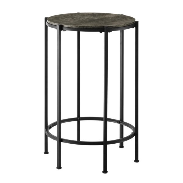 Accent Table, End, Round, Side Table, Small, Lamp, Living Room, Bedroom, Nightstand, Dark Bronze Laminate, Black Metal, Contemporary