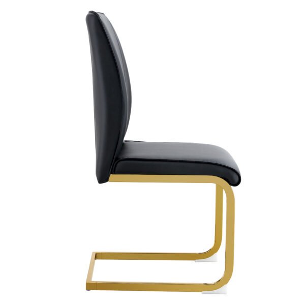 Luxury Simple Arch Chair - Set of 2 BLACK PU Material High Resilience Dining Chair with Arched Metal Gold Leg