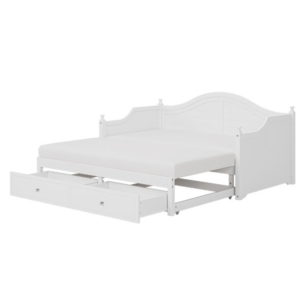 Twin Size Wood Daybed Extended Bed with Storage Drawers Wooden Sofa Bed for Living Room Guest Room, White