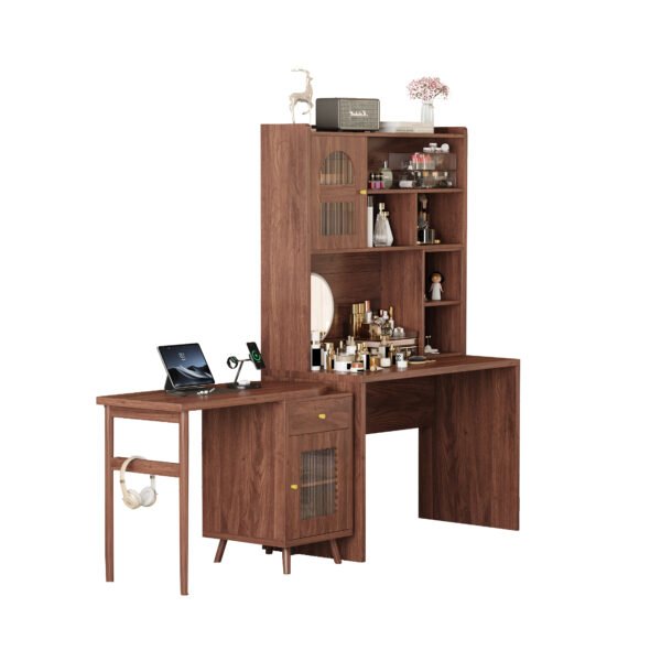 Computer Desk with 90 Degree Rotating Desktop, 43x70 Inch Office Desk with Storage Drawer and Cabinets, Gaming Desk with Shelves, Writing Desk for Study, Work Desk for Home Office Bedroom Living Room